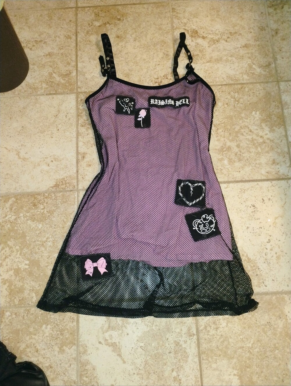 Dolls Kill Current Mood Pink and Black Fishnet Punk Dress